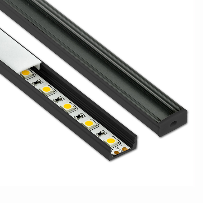Black Extruded Aluminum Channel Profile Diffuser Lighting For 12mm Flexible LED Strip Lights